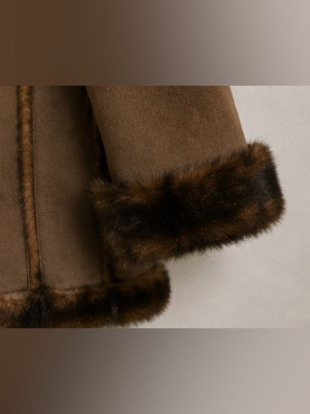 Jones New York Faux Shearling Coat Jacket Brown Fur Trim Women’s Medium - Picture 5 of 9